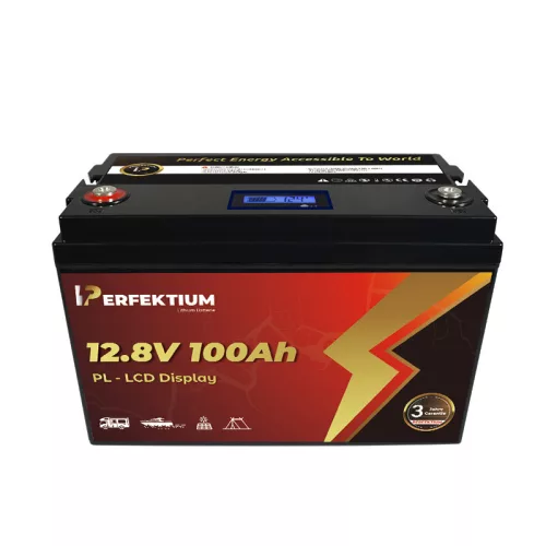 Perfektium PL Serie 12.8V 100Ah Lithium LiFePO4 Batterie (integriertes BMS und LCD-Display) für Solarsysteme, Wohnmobile, Boote