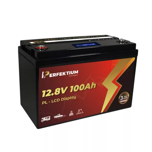 Perfektium PL Serie 12.8V 100Ah Lithium LiFePO4 Batterie (integriertes BMS und LCD-Display) für Solarsysteme, Wohnmobile, Boote