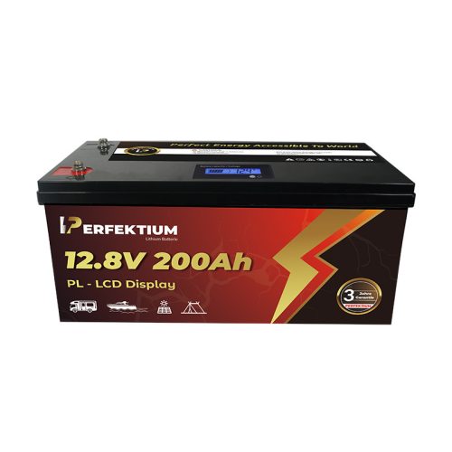 Perfektium PL sorozat 12.8V 200Ah Lítium LiFePO4 akkumulátor (beépített BMS és LCD kijelző) Napelemes rendszerekhez, Lakóautókhoz, Hajókhoz