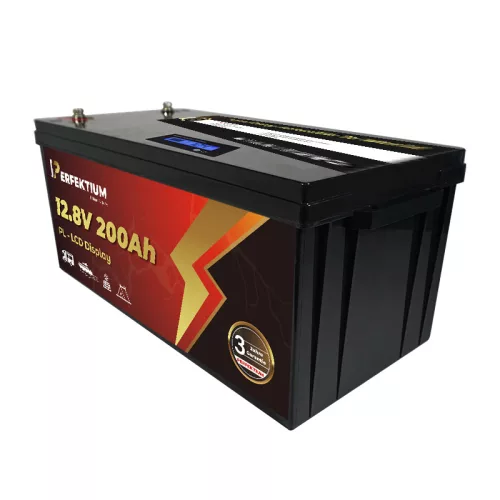 Perfektium PL Serie 12.8V 200Ah Lithium LiFePO4 Batterie (integriertes BMS und LCD-Display) für Solarsysteme, Wohnmobile, Boote