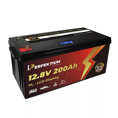 Perfektium PL Serie 12.8V 200Ah Lithium LiFePO4 Batterie (integriertes BMS und LCD-Display) für Solarsysteme, Wohnmobile, Boote