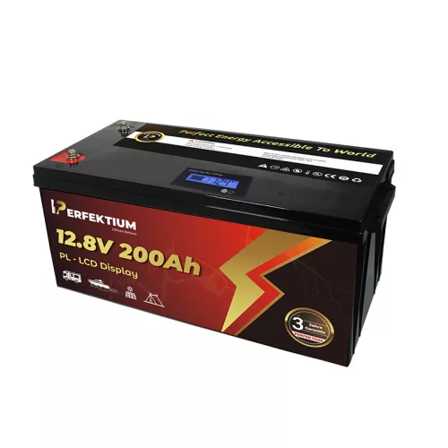 Perfektium PL Serie 12.8V 200Ah Lithium LiFePO4 Batterie (integriertes BMS und LCD-Display) für Solarsysteme, Wohnmobile, Boote