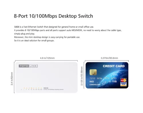 Totolink S808 | Switch | 8x RJ45 100Mb/s, Desktop