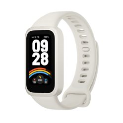  Xiaomi Smart Band 9 Active beige white – okoskarkötő, Bluetooth 5.3, 300mAh, 1,47 hüvelykes kijelző, 5 ATM vízállóság, gyorsulásmérő, PPG szenzor.