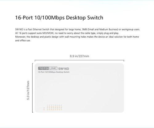 Totolink SW16D | Switch | 16x RJ45 100Mb/s, Desktop, Unmanaged