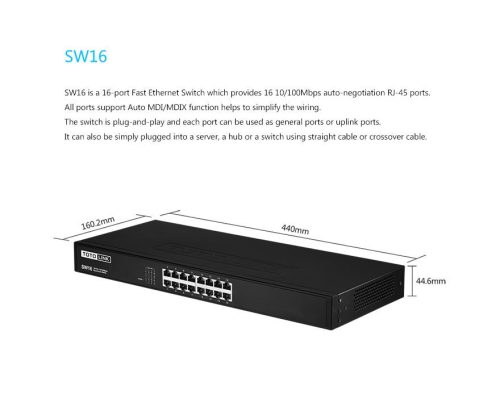 Totolink SW16 | Switch | 16x RJ45 100Mb/s, Rackmount, Unmanaged