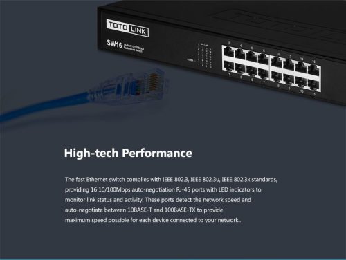 Totolink SW16 | Switch | 16x RJ45 100Mb/s, Rackmount, Unmanaged
