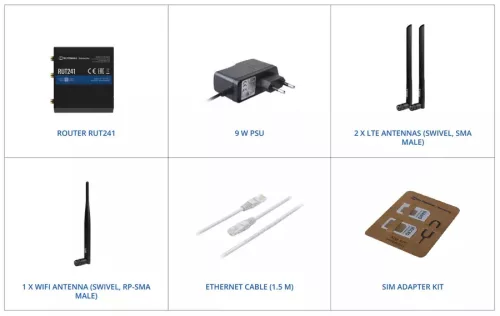 Teltonika RUT241 ipari 4G LTE router, Cat.4, 2× LAN 100 Mb/s, 2,4 GHz WiFi, RUT241 010000