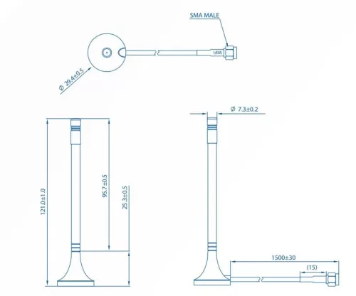 Teltonika 003R-00230 mágneses Wi-Fi antenna, 3 dBi, 1,5 m kábel, RP-SMA