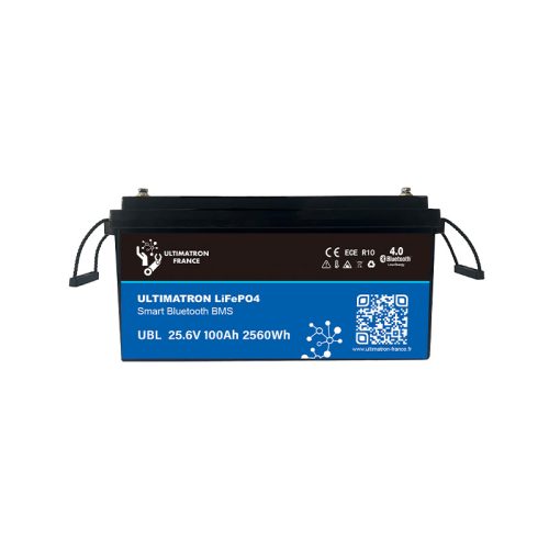 Ultimatron France UBL sorozat 25.6V 100Ah Lítium LiFePO4 akkumulátor (beépített BMS és Bluetooth) napelemes rendszerekhez, lakóautókhoz, hajókhoz