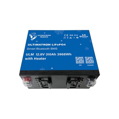 Ultimatron France ULM sorozat 12.8V 310Ah ülés alatti Lítium LiFePO4 akkumulátor (beépített BMS, Bluetooth és fűtőfólia) napelemes rendszerekhez, 
