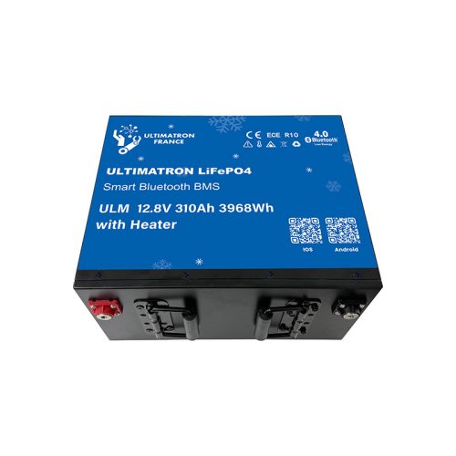 Ultimatron France ULM sorozat 12.8V 310Ah ülés alatti Lítium LiFePO4 akkumulátor (beépített BMS, Bluetooth és fűtőfólia) napelemes rendszerekhez, 