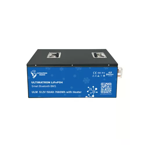 Ultimatron France ULM sorozat ülés alatti 51,2 V 150 Ah LiFePO4 akkumulátor (Smart BMS, Bluetooth és fűtés)
