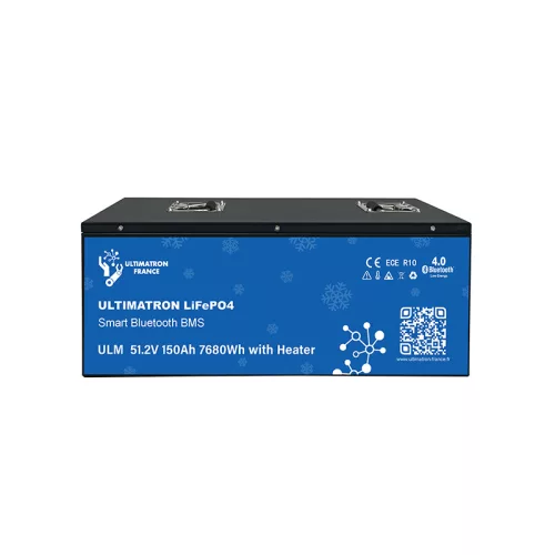 Ultimatron France ULM sorozat ülés alatti 51,2 V 150 Ah LiFePO4 akkumulátor (Smart BMS, Bluetooth és fűtés)