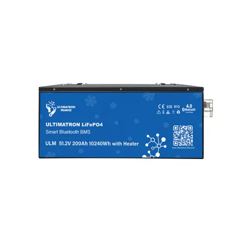 Ultimatron France ULM sorozat ülés alatti 51,2 V 200 Ah LiFePO4 akkumulátor (Smart BMS, Bluetooth és fűtés)