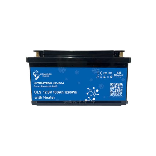 Ultimatron France ULS sorozat 12.8V 100Ah ülés alatti Lítium LiFePO4 akkumulátor (beépített BMS, Bluetooth és fűtőfólia) napelemes rendszerekhez, 