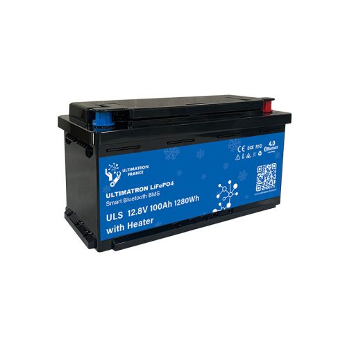 Ultimatron France ULS-Serie 12.8V 100Ah Unter Sitz Lithium LiFePO4 Akku (mit integriertem BMS, Bluetooth und Heizfolie) für Solarsysteme.