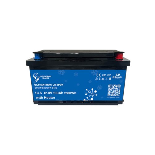 Ultimatron France ULS-Serie 12.8V 100Ah Unter Sitz Lithium LiFePO4 Akku (mit integriertem BMS, Bluetooth und Heizfolie) für Solarsysteme.