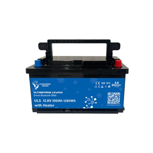 Ultimatron France ULS-Serie 12.8V 100Ah Unter Sitz Lithium LiFePO4 Akku (mit integriertem BMS, Bluetooth und Heizfolie) für Solarsysteme.