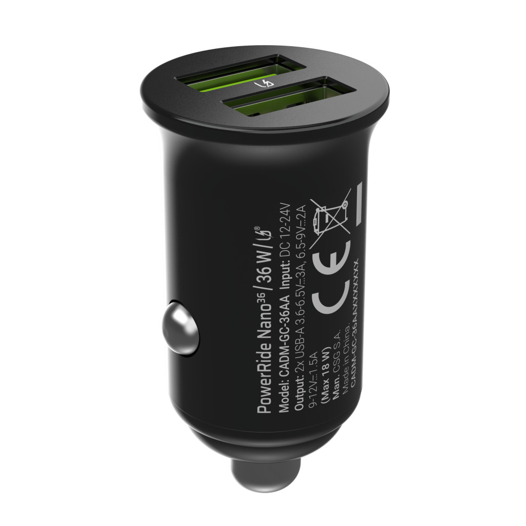Greencell Autós töltő 36W GC PowerRide Nano36, 2x USB-A Ultra Charge gyorstöltéssel CADM-GC-36AA