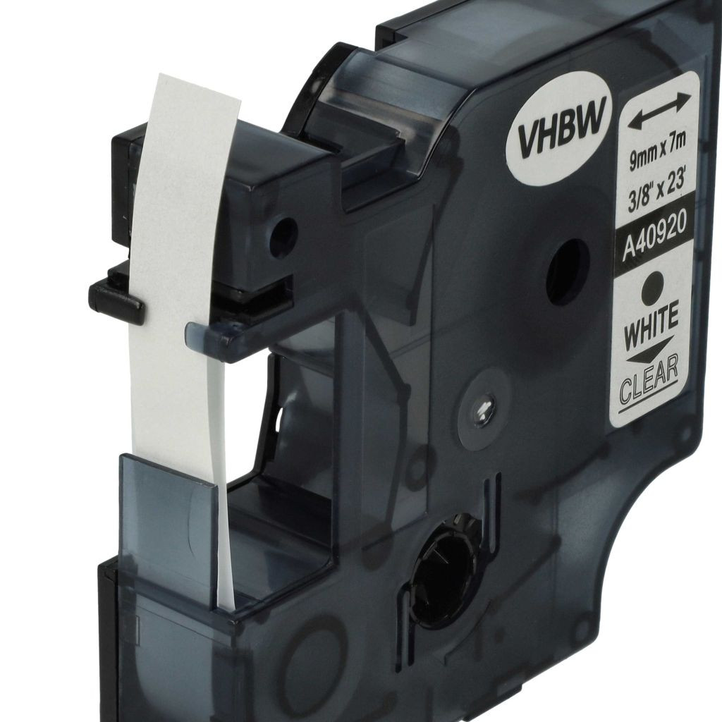 VHBW Dymo D1 Címkeszalag, 40920, 9 mm, Fehér-Átlátszó VHBW Dymo D1 Címkeszalag, 40920, 9 mm, Fehér-Átlátszó