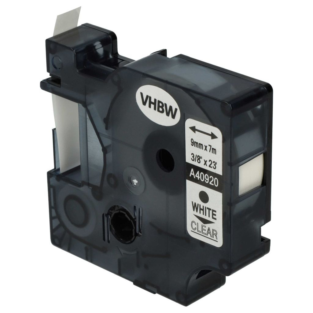 VHBW Dymo D1 Címkeszalag, 40920, 9 mm, Fehér-Átlátszó VHBW Dymo D1 Címkeszalag, 40920, 9 mm, Fehér-Átlátszó