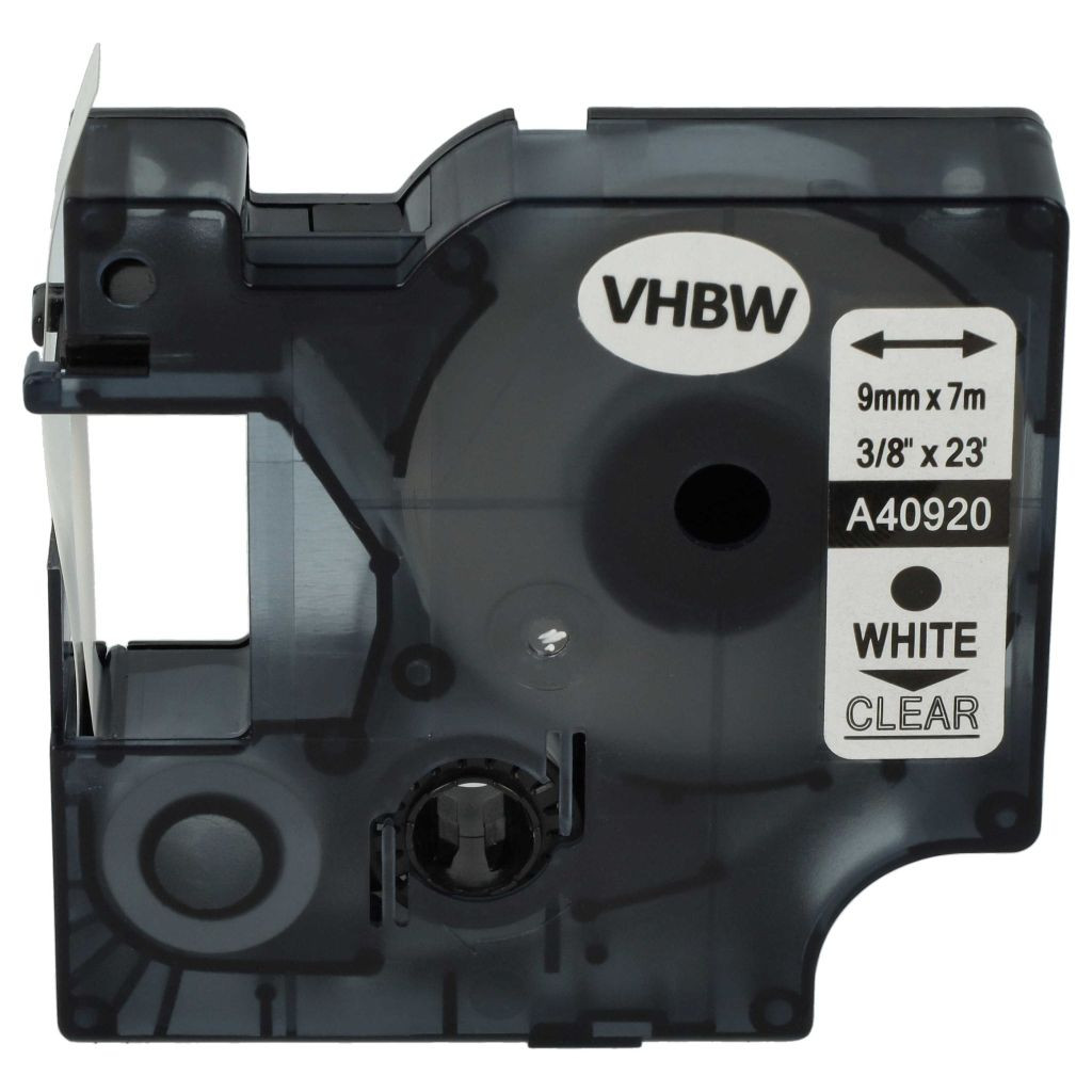 VHBW Dymo D1 Címkeszalag, 40920, 9 mm, Fehér-Átlátszó VHBW Dymo D1 Címkeszalag, 40920, 9 mm, Fehér-Átlátszó