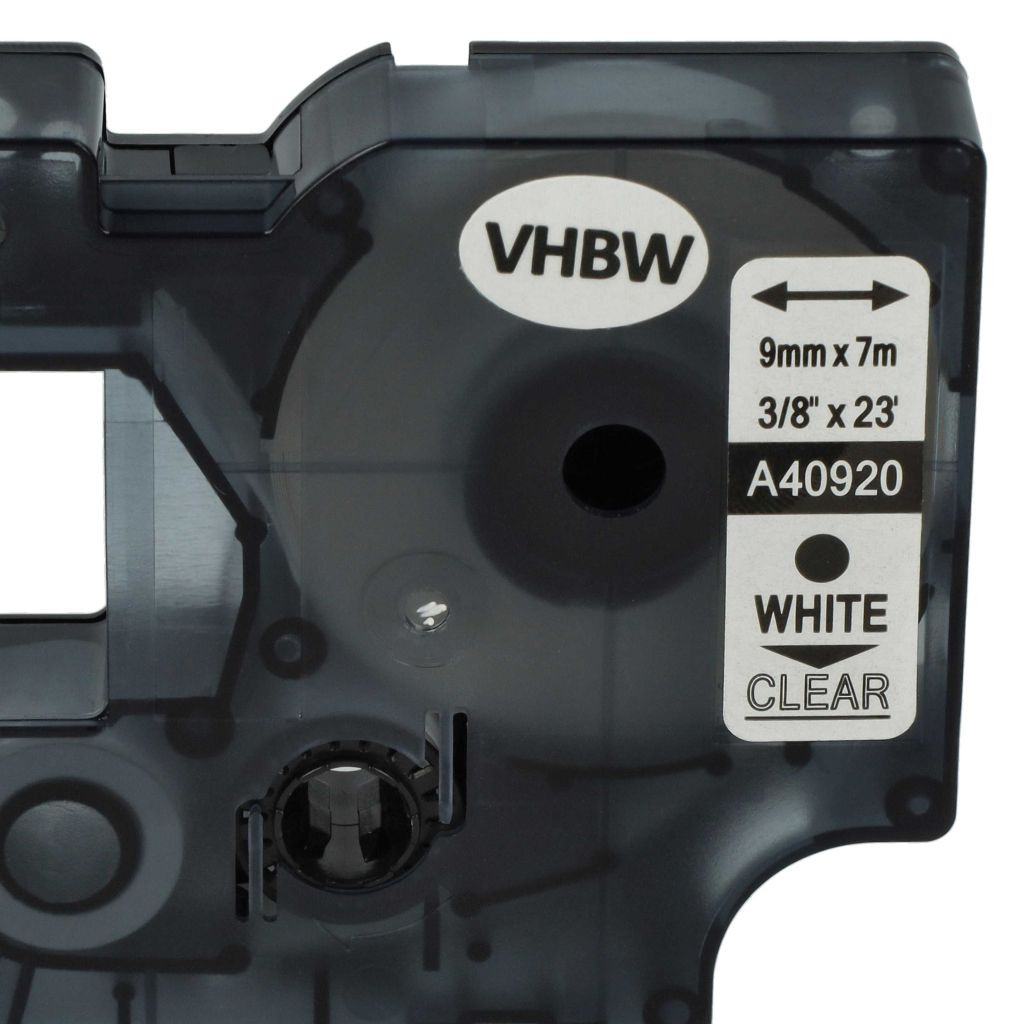 VHBW Dymo D1 Címkeszalag, 40920, 9 mm, Fehér-Átlátszó VHBW Dymo D1 Címkeszalag, 40920, 9 mm, Fehér-Átlátszó