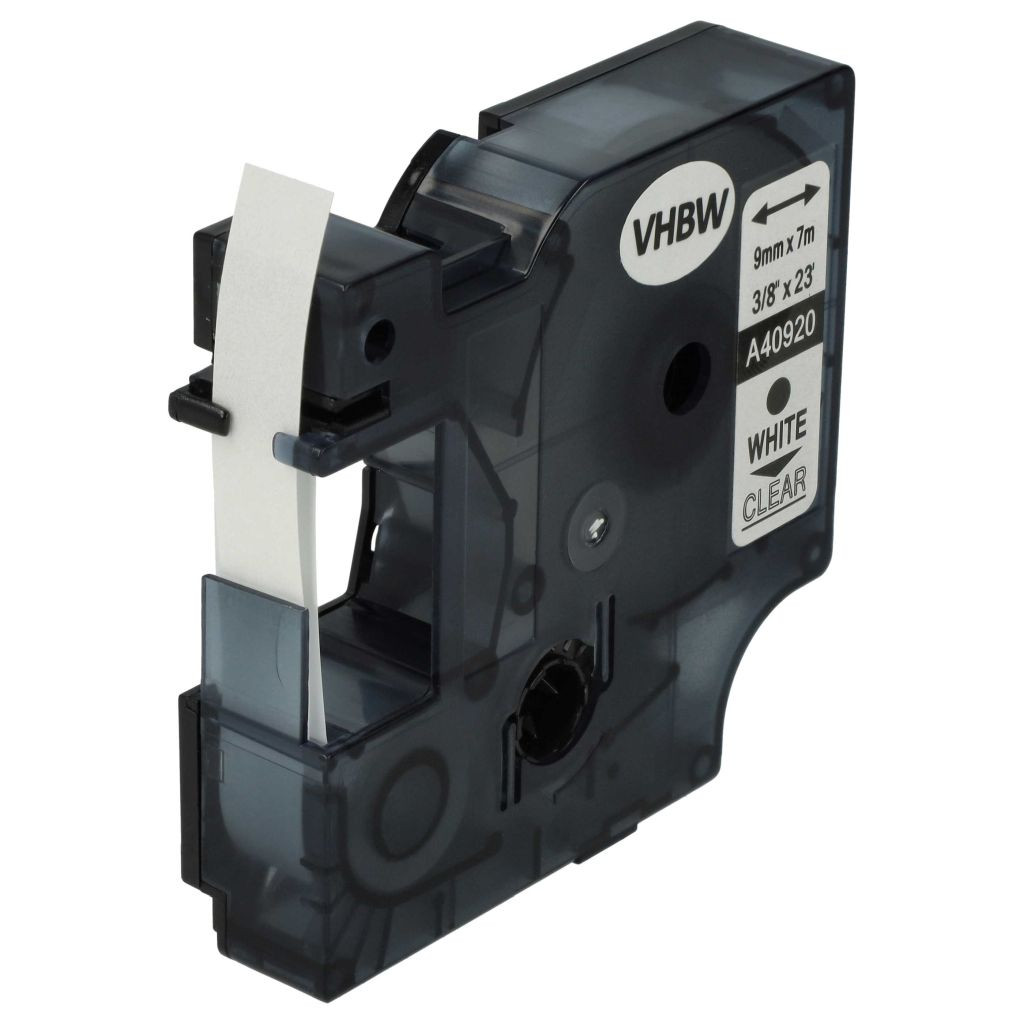 VHBW Dymo D1 Címkeszalag, 40920, 9 mm, Fehér-Átlátszó VHBW Dymo D1 Címkeszalag, 40920, 9 mm, Fehér-Átlátszó