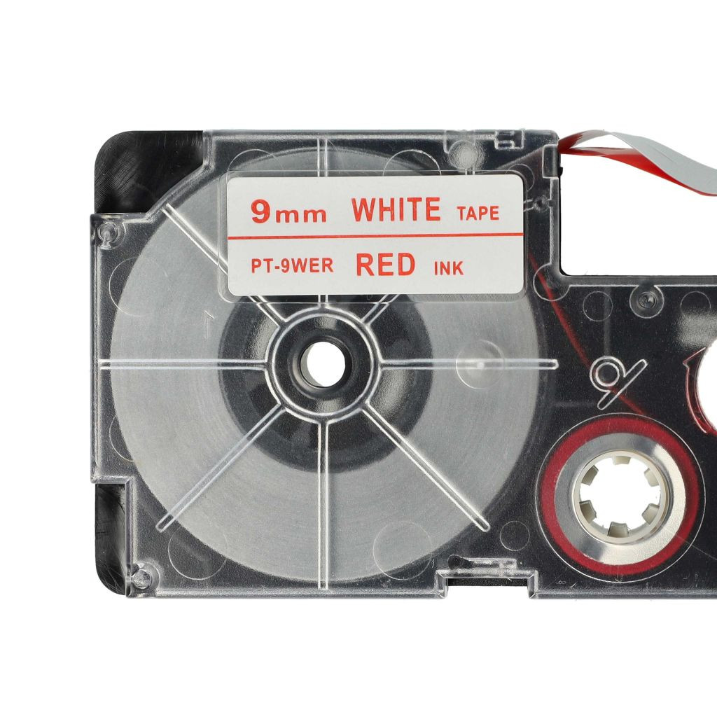 VHBW Casio XR-9WER Címkeszalag, 9mm, Vörös-Fehér