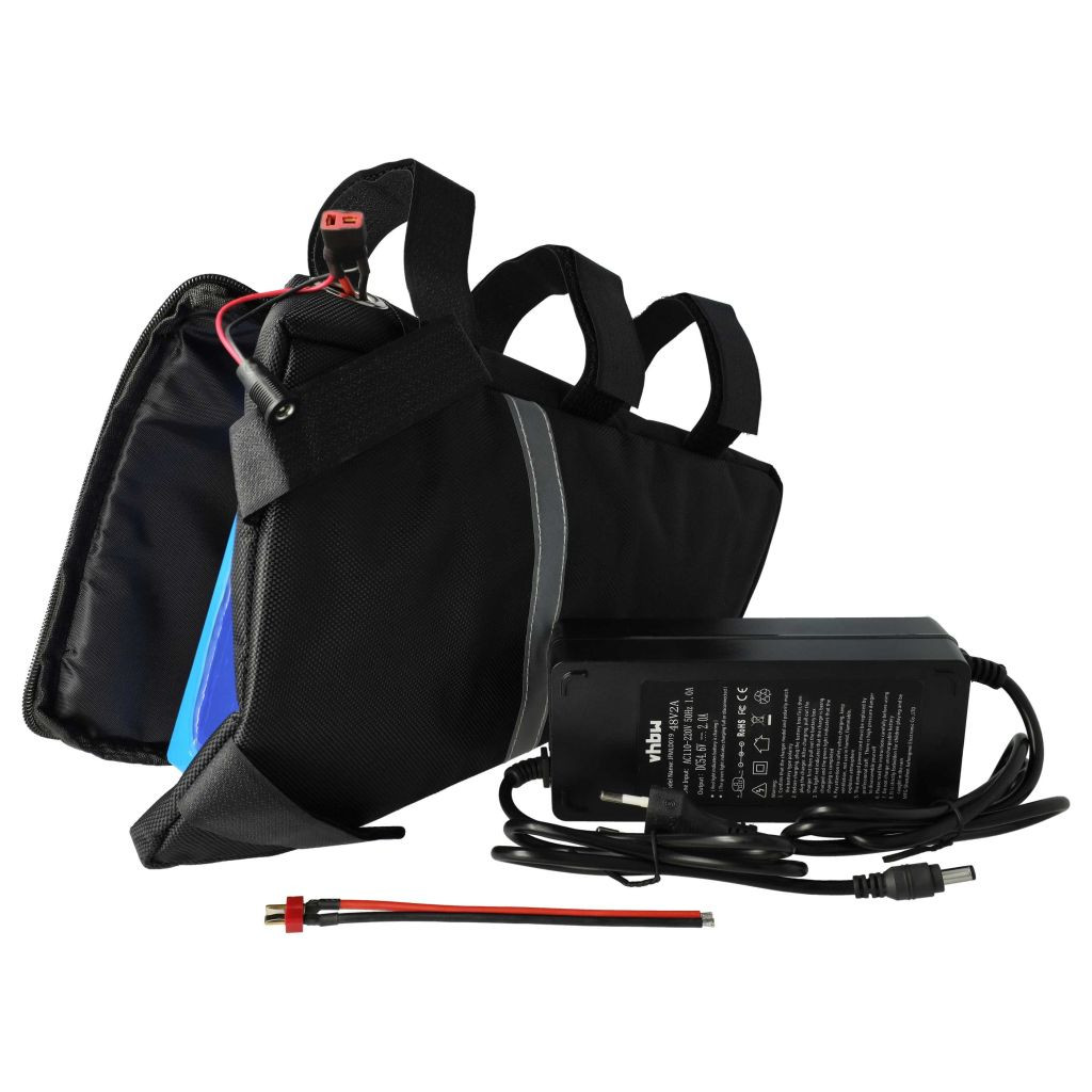 VHBW Akkucsomag + Töltő és háromszög táska E-Bike-hoz, Li-Ion, 48V, 15000mAh