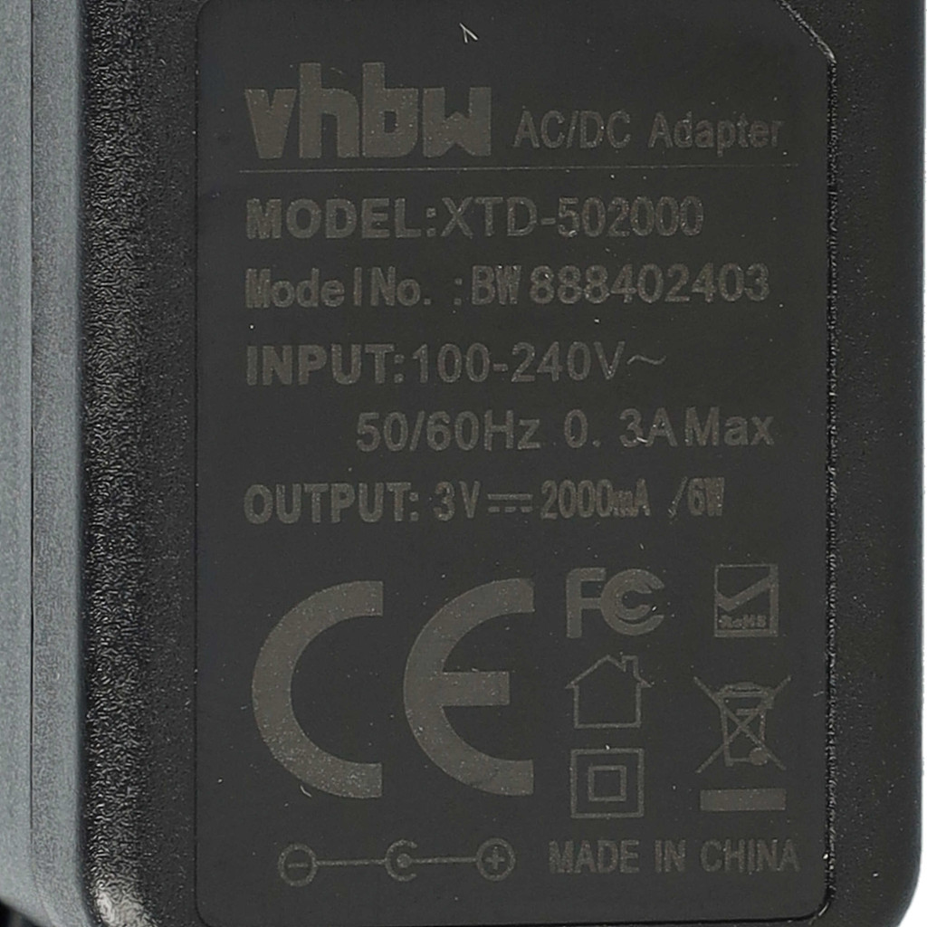 VHBW Hálózati adapter 5,5 x 2,5 mm csatlakozóval - 3 V
