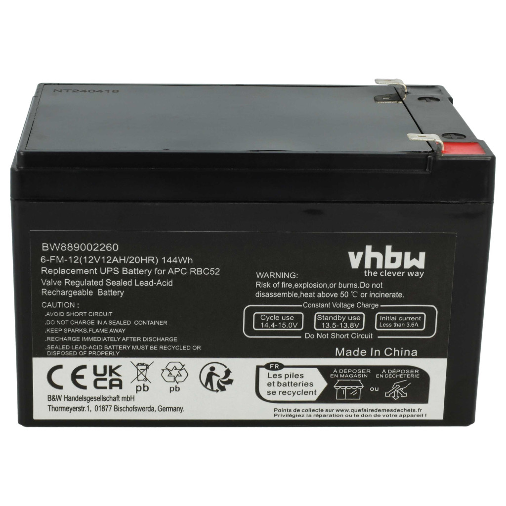 VHBW UPS Akkumulátor AGM07, RBC52 - 12000 mAh 12 V AGM VHBW UPS Akkumulátor AGM07, RBC52 - 12000 mAh 12 V AGM