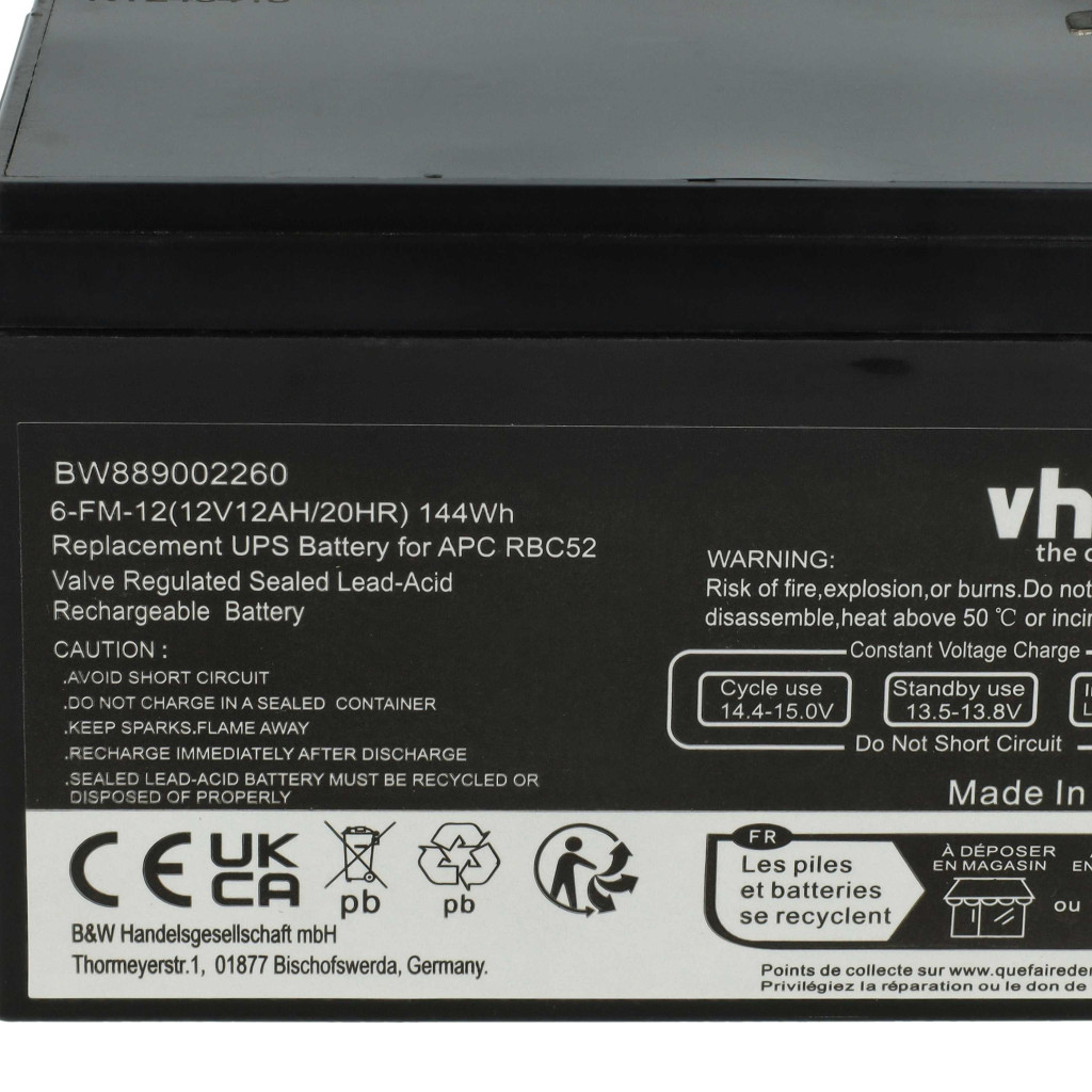 VHBW UPS Akkumulátor AGM07, RBC52 - 12000 mAh 12 V AGM VHBW UPS Akkumulátor AGM07, RBC52 - 12000 mAh 12 V AGM
