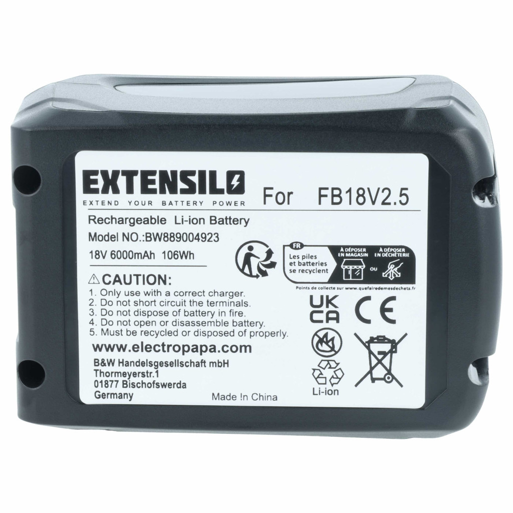 VHBW Akkumulátor Flymo FB18V2.5 helyett - 6000 mAh 18 V Li-Ion VHBW Akkumulátor Flymo FB18V2.5 helyett - 6000 mAh 18 V Li-Ion