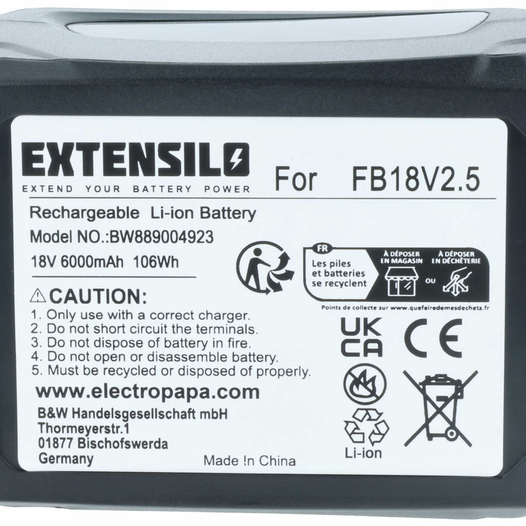 VHBW Akkumulátor Flymo FB18V2.5 helyett - 6000 mAh 18 V Li-Ion VHBW Akkumulátor Flymo FB18V2.5 helyett - 6000 mAh 18 V Li-Ion