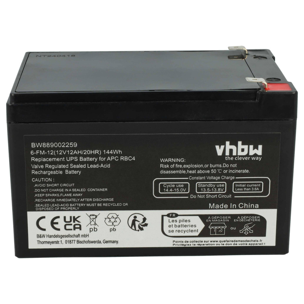 VHBW UPS Akkumulátor APC RBC4, VISRBC4 - 12000 mAh 12 V AGM VHBW UPS Akkumulátor APC RBC4, VISRBC4 - 12000 mAh 12 V AGM