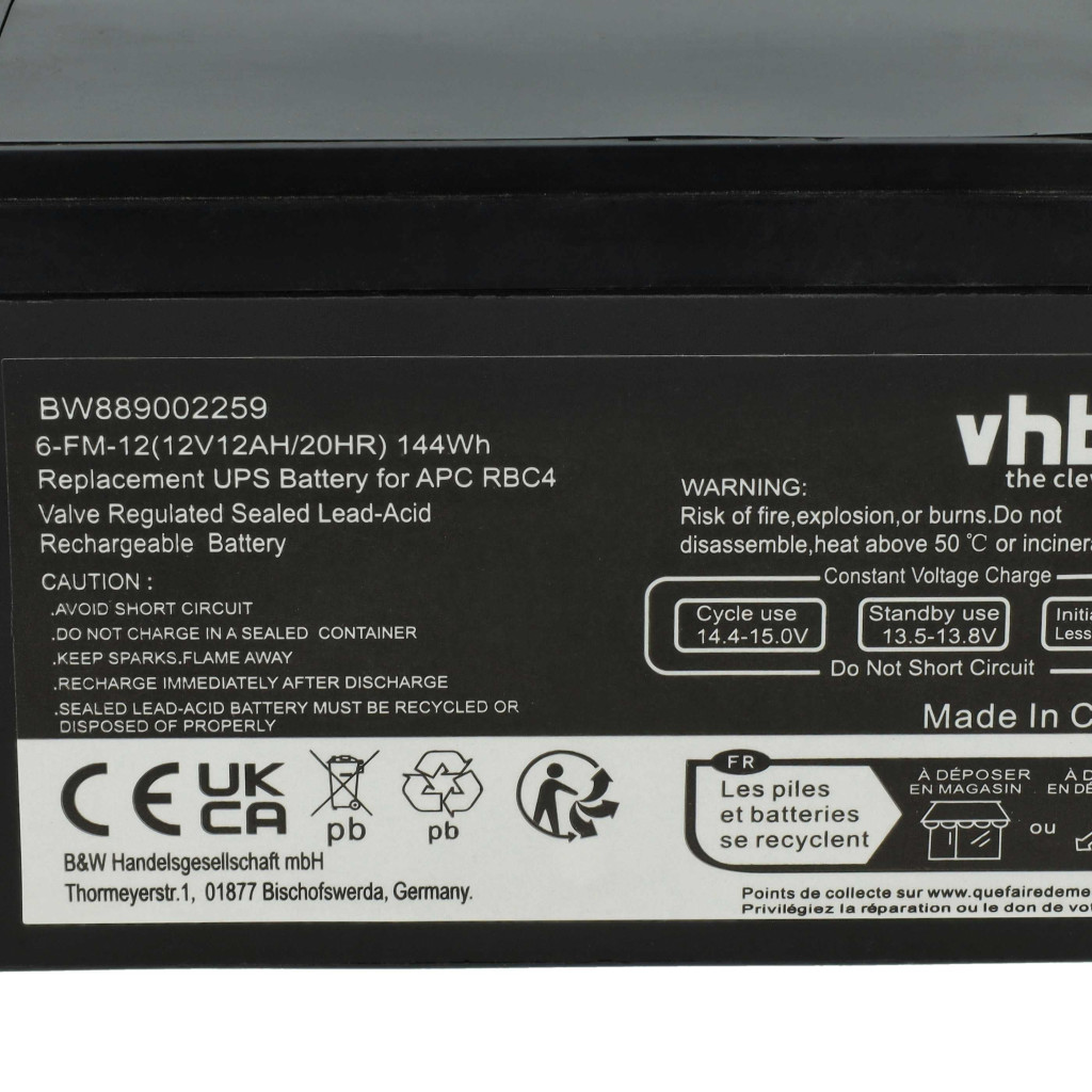 VHBW UPS Akkumulátor APC RBC4, VISRBC4 - 12000 mAh 12 V AGM VHBW UPS Akkumulátor APC RBC4, VISRBC4 - 12000 mAh 12 V AGM