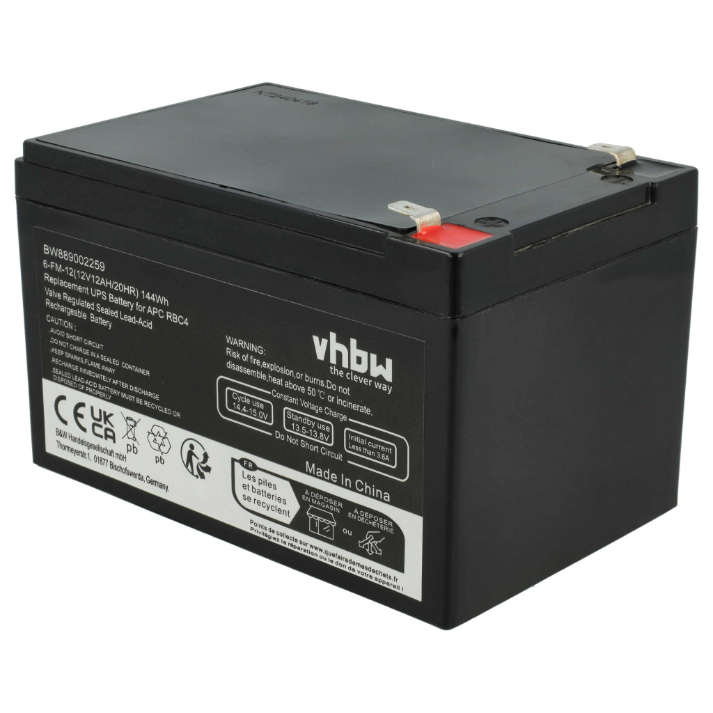 VHBW UPS Akkumulátor APC RBC4, VISRBC4 - 12000 mAh 12 V AGM VHBW UPS Akkumulátor APC RBC4, VISRBC4 - 12000 mAh 12 V AGM