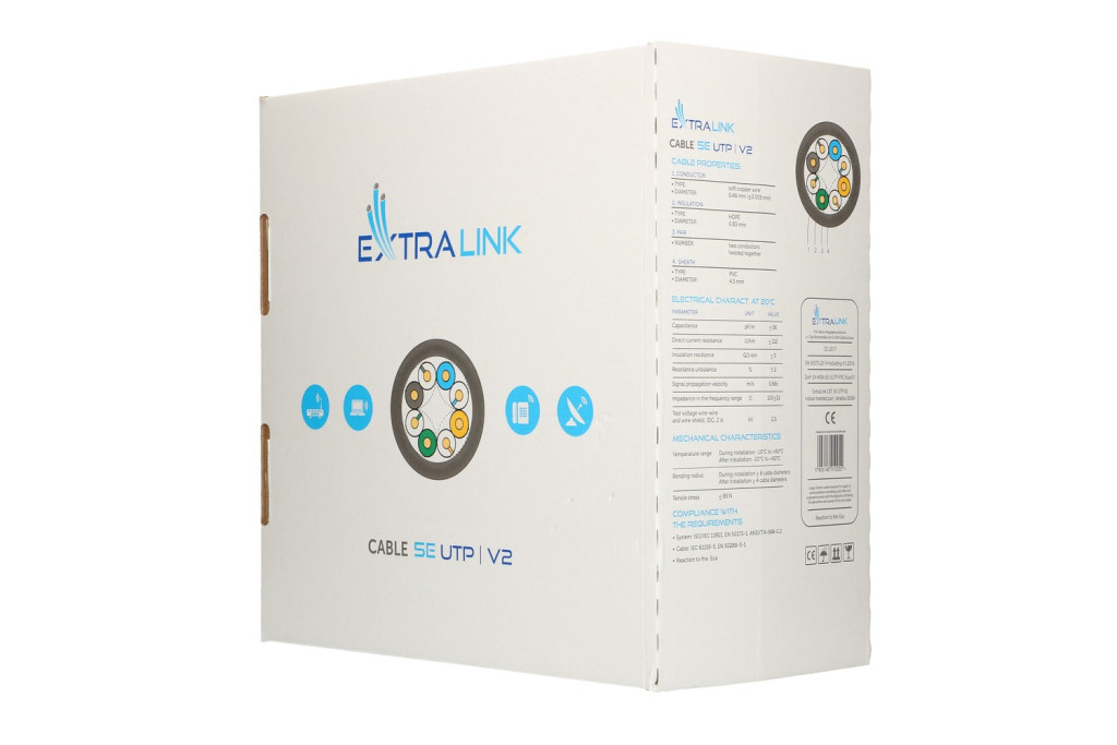 Extralink CAT5e UTP (U/UTP) V2 beltéri, sodrott érpár, 305 m
