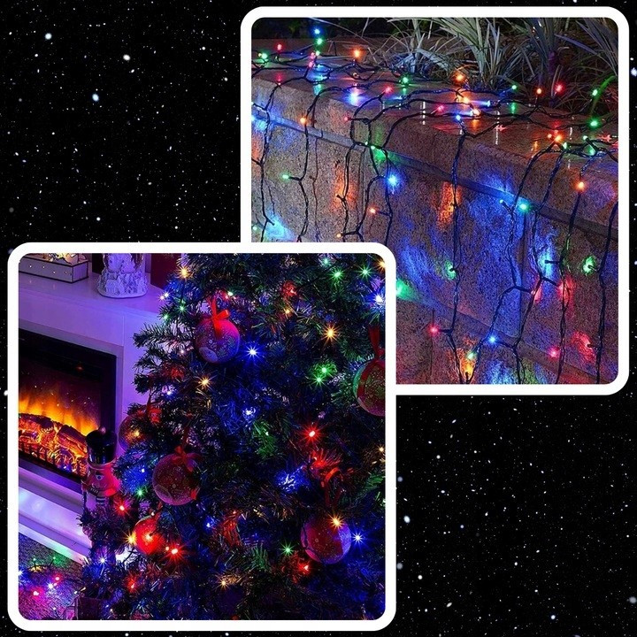 EXTRALINK karácsonyi dekorációs multicolor 100LED fényfüzér elemmel 10,5 m