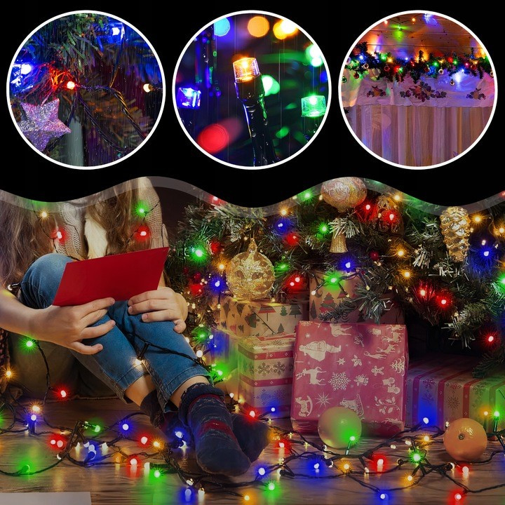 EXTRALINK karácsonyi dekorációs multicolor 100LED fényfüzér elemmel 10,5 m