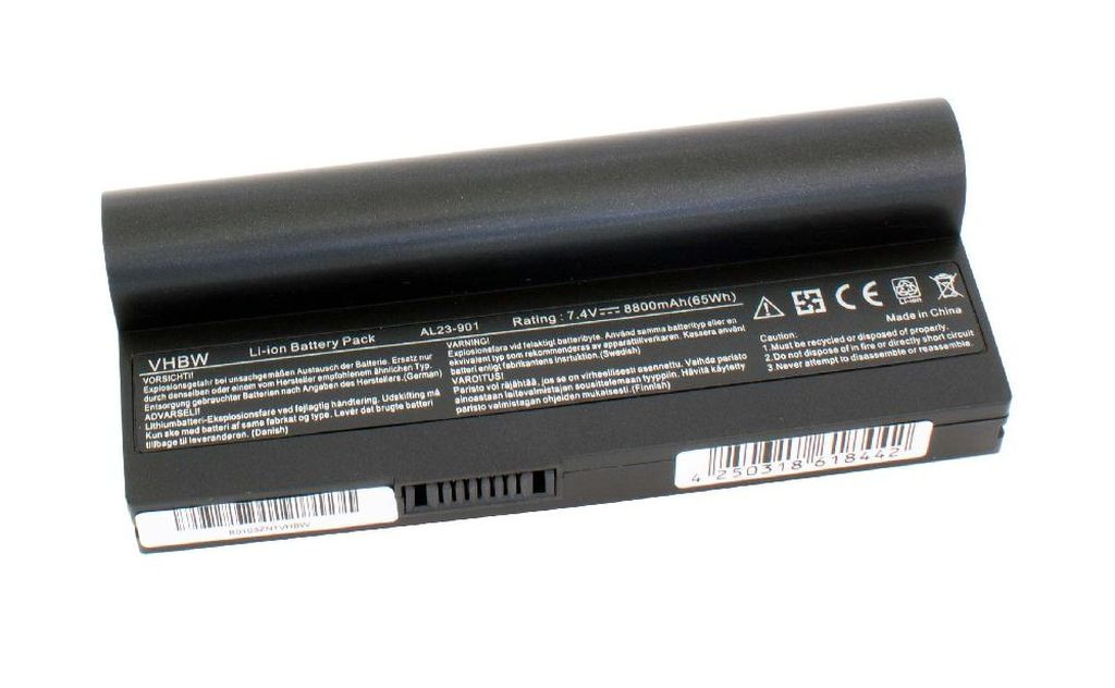 VHBW Notebook akkumulátor Asus AL23-901, AL22-901, AP22-1000, AL24-1000 - 8800 mAh 7,4 V Li-Ion, fekete