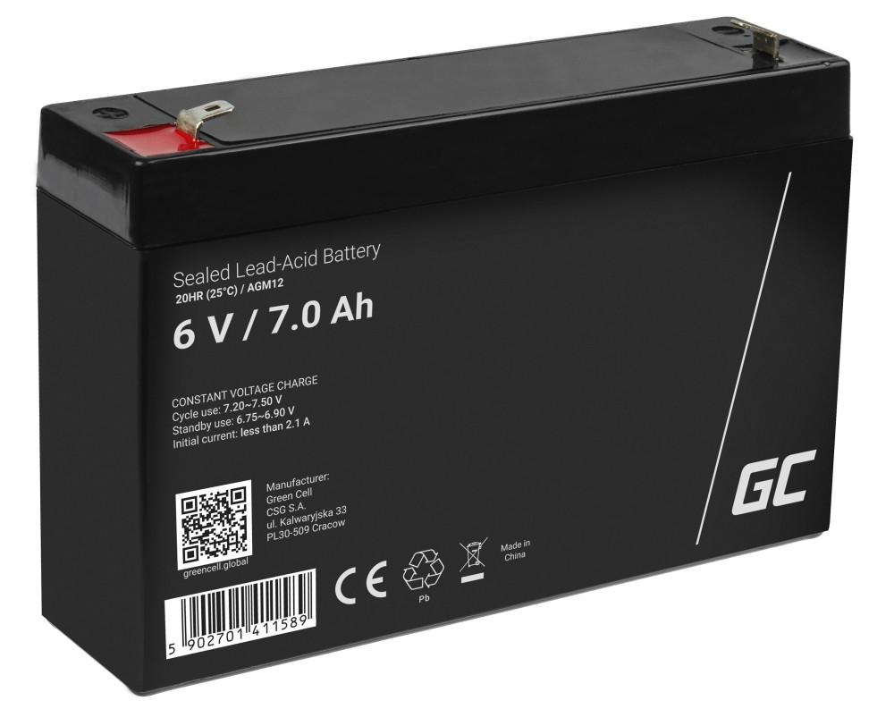 AGM VRLA gondozásmentes ólom akkumulátor / akku 6V 7Ah AGM12 riasztókhoz, pénztárgépekhez, játékokhoz