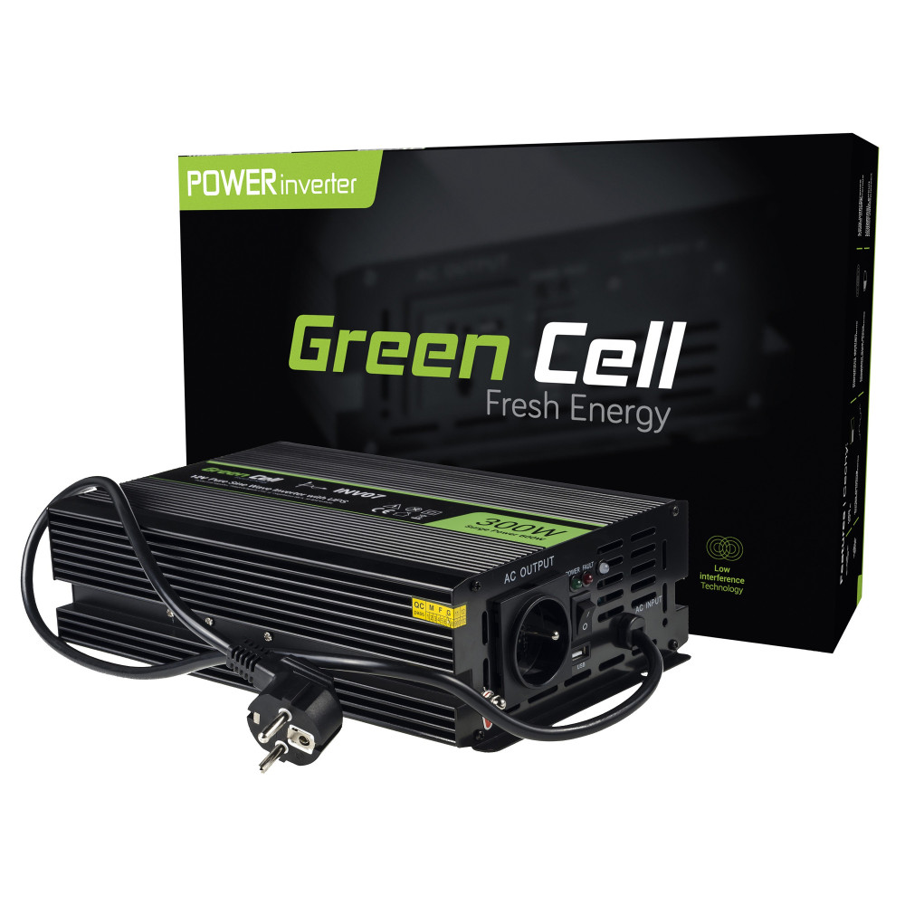 Green Cell Inverter 12V - 230V feszültségátalakító központi fűtés szivattyúkhoz tiszta szinuszos 300W/600W INV07