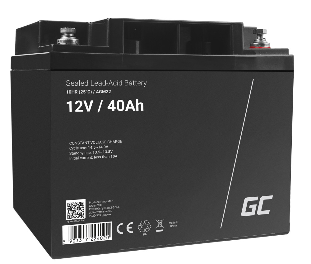 AGM VRLA gondozásmentes ólom akkumulátor / akku 12V 40 Ah AGM22 hajókhoz, scooterekhez, elektromos járművekhez, játékokhoz