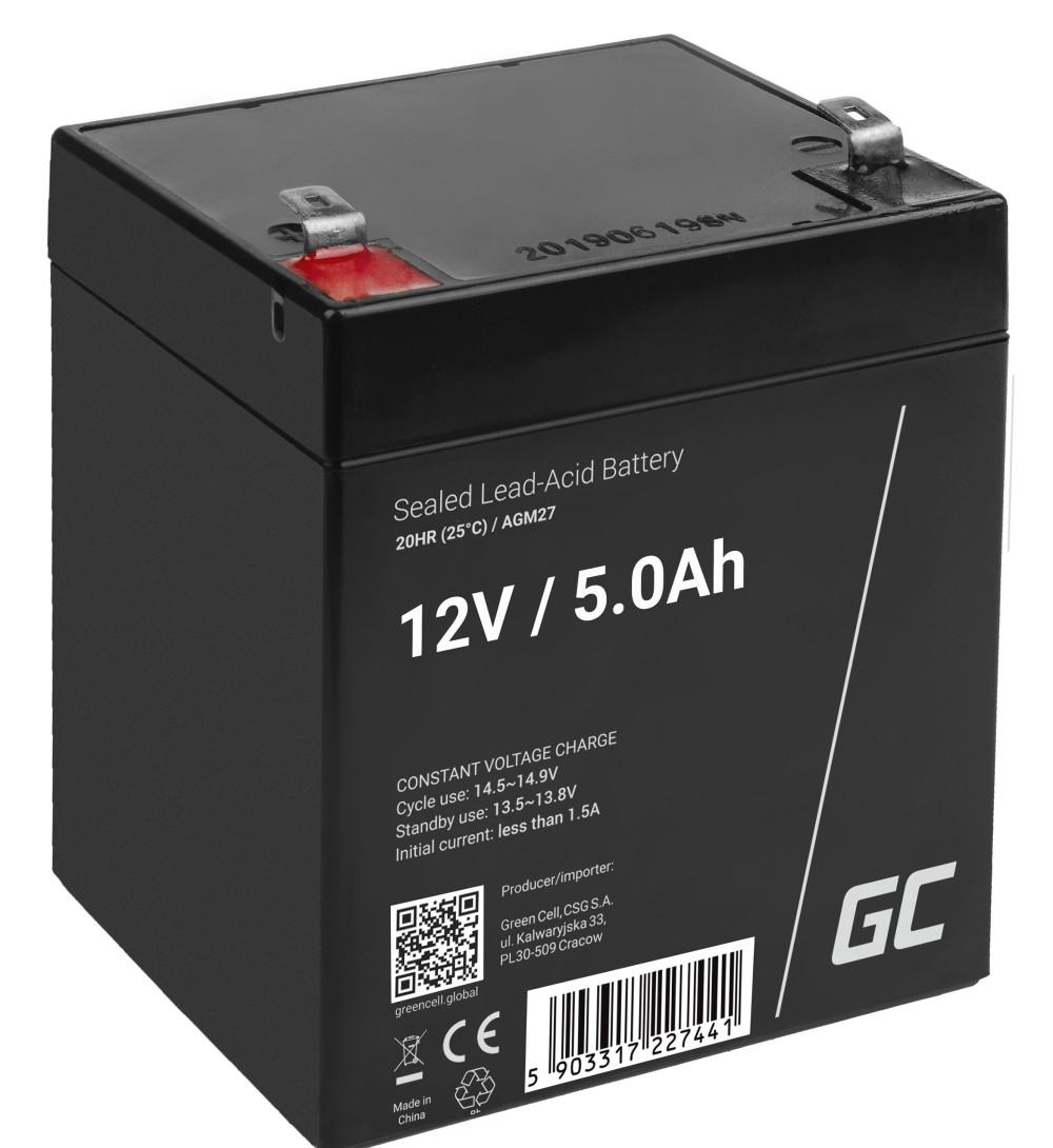 AGM VRLA gondozásmentes ólom akkumulátor / akku 12V 5Ah AGM27 riasztókhoz, pénztárgépekhez, játékokhoz