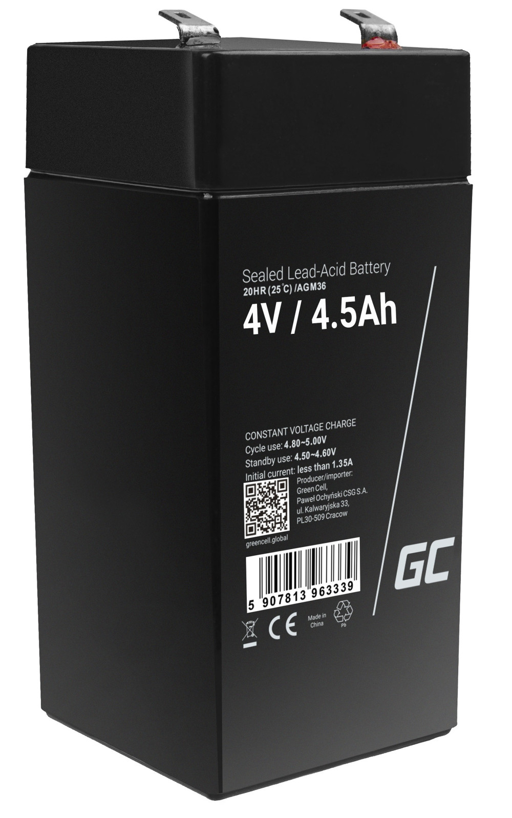 AGM VRLA gondozásmentes ólom akkumulátor / akku 4V 4.5Ah AGM36 riasztókhoz, pénztárgépekhez, mérleghez, játékokhoz