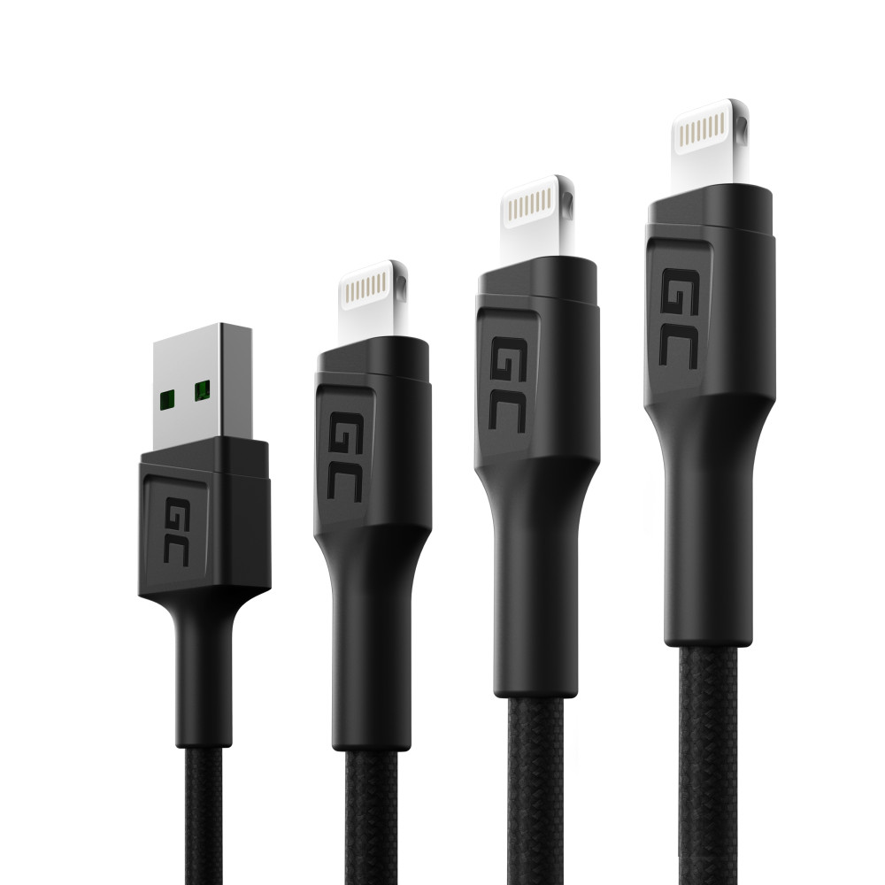 3x Kábel GC Ray USB - Lightning 30cm, 120cm, 200cm iPhone, iPad, iPod, fehér LED, quick charging KABGCSET04