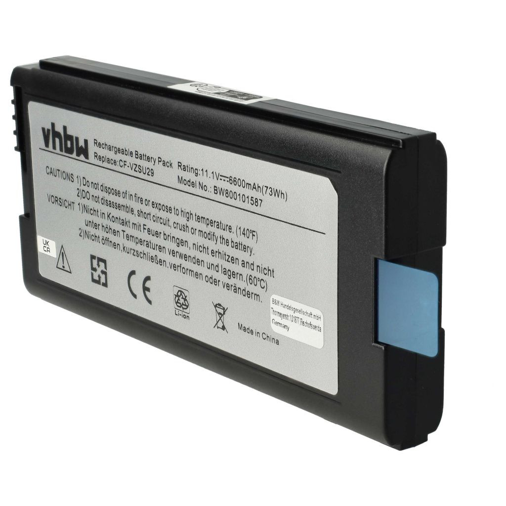 VHBW Notebook akkumulátor Panasonic CF-VZSU29, CF-VZU29A - 6600 mAh 11,1 V Li-Ion, fekete